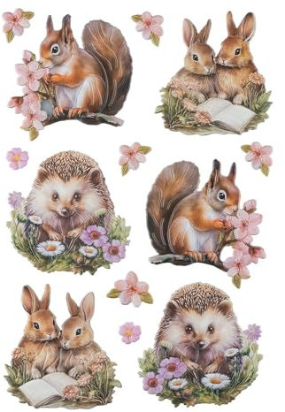 Ideen mit Herz Stickerbogen 3-D Relief-Sticker | Aufkleber | Hochwertig geprägt mit 3-D-Effekt | Fensterbilder | Scrapbooking | Din A4 Bogen mit vielen Motiven (Waldtiere mit Blumen)