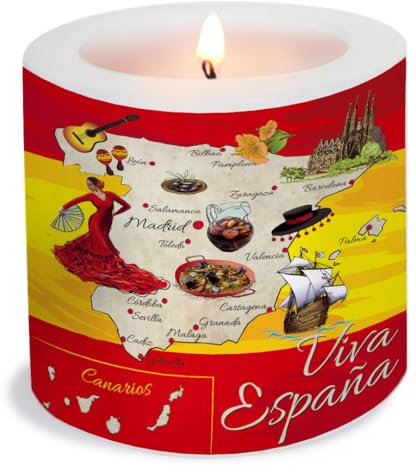 Kerze Spanien mit Landkarte als spanische Tischdeko. Kerze mit Motiv als originelle Tischdekoration für Feste, Feiern und Geburtstag Ø8 x Höhe 7,5cm