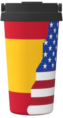 Taza de café de viaje con la bandera de España americana con tapa deslizante, vaso de café de acero inoxidable a prueba de derrames de 20 onzas con tapa, taza de café
