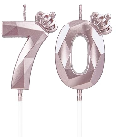 Geburtstagskerzen Zahlen 70 mit Krone,3D Kerzen Geburtstag für Kuchen geburtstagsdeko, Geburtstag Kerzen Zahlen, Geburtstagskerzen Kinder für Partys, Hochzeiten, Firmenfeiern, Jubiläen (Rosegold, #70)