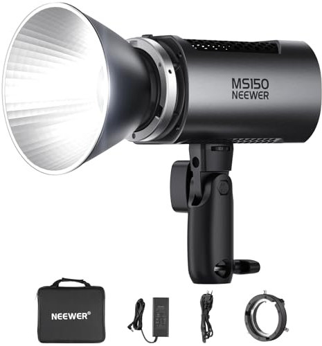 NEEWER MS150 Videoleuchte LED Videolicht mit 2,4G/APP Steuerung, 130W 5600K Tageslicht Mini COB Dauerlicht, 66800Lux/1m, CRI 97+/TLCI 98+, 9 Effekte, 0–100% PWM Dimmung, Bowens Mount Adapter