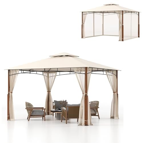 RELAX4LIFE Pavillon 3,6 x 3 m, Gartenpavillon Wasserabweisend Stabil Winterfest, mit Doppeldach & 4 Moskitonetz Seitenteilen, Partyzelt Metallrahmen Polyester, Gartenlaube für Garten, Terrasse
