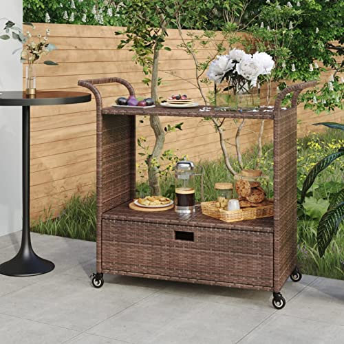Homgoday Möbeldekoration, Barwagen mit brauner Schublade, 100 x 45 x 97 cm, aus Polyrattan, Möbel für den Innen- und Außenbereich für Wohnzimmer, Büro