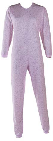 Emy Lot de pyjama pour femme et homme – Pyjama sanitaire pour personnes âgées avec fermeture éclair arrière – Pyjama entier âgé en coton 100 % Italie, Fleur rose, XL