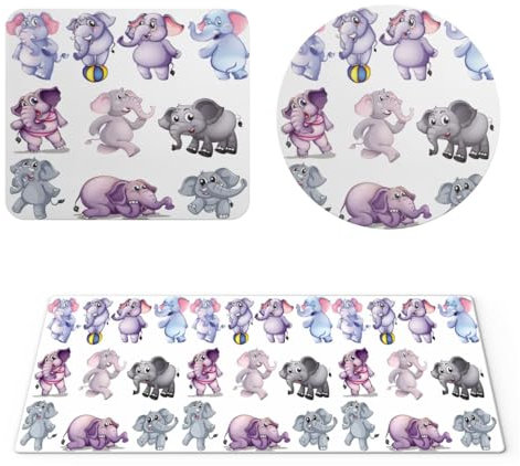 EHOMERY Tapis de Souris XXL Personnalisable Tapis Souris Souple éléphant Tapis de Souris Large Tapis de Bureau - 3 Pack [30x80 cm, 20x24 cm and Dia 20 cm]