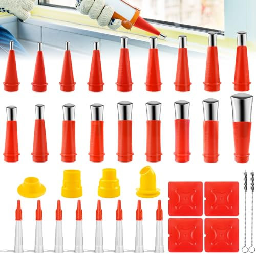 Hengxinchen 42 pezzi Beccuccio Silicone, Riutilizzabile Ugelli Per Calafataggio Kit mit 10 pezzi Punte di Silicone, Beccucci per Cartuccia Acciaio Inossidabile per Cucina, Bagno, Lavabo