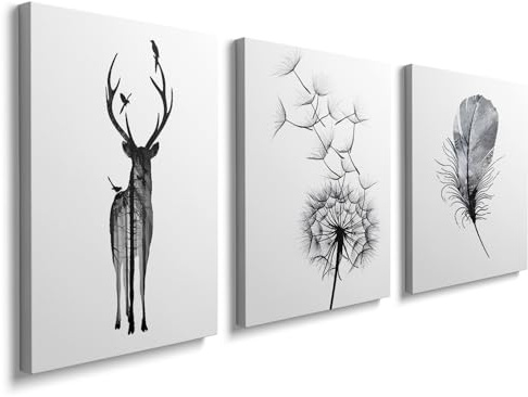 prinfantasy Wall Art Set of 3 Framed - Black and White Neutral Wall Art Prints for Bedroom and Living Room Pictures for Walls 30x40cm 12x16 YH1302