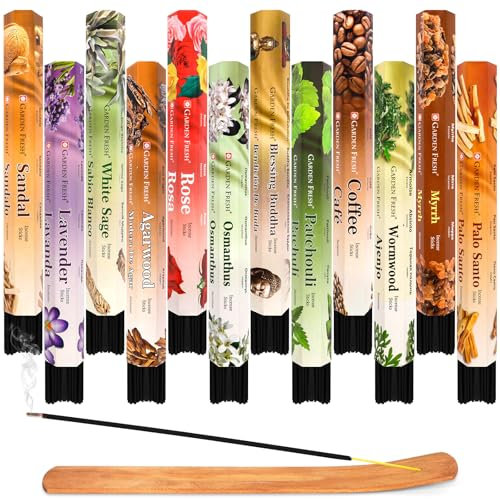 PQETBV Natürliche Räucherstäbchen Set 240 Sticks, 12 Boxen Sandelholz, Lavendel, Myrrhe, Osmanthus, Rose, Beifuß, Kaffee, Segen, Patchouli, Agarwood, weißes Rattenschwanzgras, Sandelholz