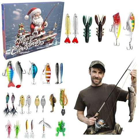 Angel Adventskalender 2024, Adventskalender Angeln Fischen 2024, Angelgerät Weihnachtskalender Köder Set, 2024 Deluxe Raubfisch Angler Adventskalender Angler für 24 Tage (Angel Adventskalende)
