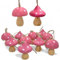 MIJOMA 10er Set Christbaumanhänger Holzpilz Fliegenpilz-Design 4x5cm ─ Vintage Holzdeko in Rot, Grau & Rosa für Adventskranz & Weihnachtsbaum (Rosa)