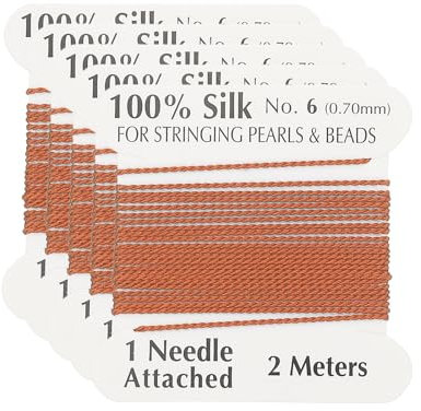 PATIKIL Silk Cord Thread, 5 Pcs Pure Silk Beading Thread Cord Size 0.7 mm with the Knotting Pearls Needle Attached, Tangerine