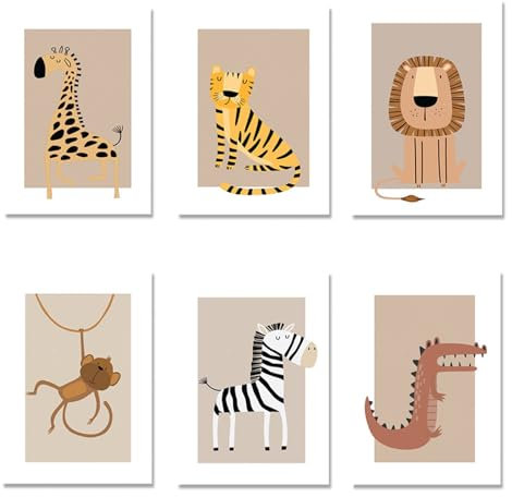 Bilder Babyzimmer Deko, Poster Kinderzimmer 6er Set, Wandbilder Bilder Boho Babyzimmer Deko Wandposter, (13x18cm) ohne Bilderrahmen, Wanddeko Wandbilder Kinderzimmer Mädchen und Jungen