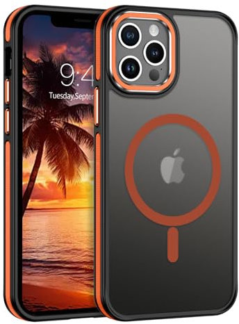 DOMAVER Magnetisch Hülle für iPhone 12/12 Pro, Handyhülle iPhone 12/12 Pro 6.1'' Case kompatible mit Mag Safe, Durchscheinend Matt Stoßfeste Rundumschutz Schutzhülle, Orange