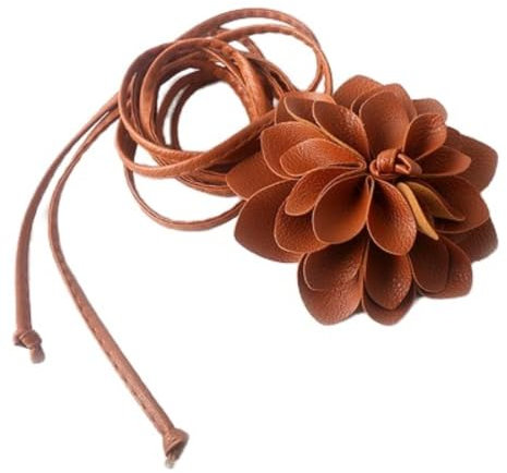 Wambere 1 Stück Damen Gürtel PU Leder Blumen Gürtel Dünner Blumengürtel Geflochtener Taillengürtel Taillenseil Kordel Taillenkette Ziergürtel Hemdrockgürtel Taillenkordel für Alltagskleidung,Braun