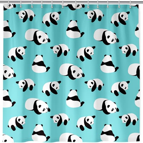 ANHOPE Nette Cartoon Tier Panda Bär Duschvorhang Wasserdicht Anti-schimmel Polyester Stoff Duschvorhänge 180 x 200cm Shower Curtains Waschbar Bad Vorhäng für Badzimmer mit 12 Haken
