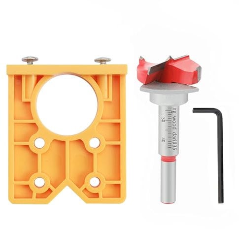 Concealed Hinge Jig Drill Guide Sets, 35mm Hinge Drill Bit, Door Hinge Jig Hinge Jig Drill Bits Set for Cabinet Hinges and Mounting Plates (Yellow)