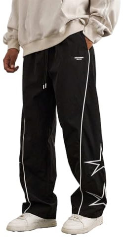 ORANDESIGNE Herren Hip Hop Baggy Hosen Baggy Parachute Pants Y2k Trainingshose Sweatpants Unisex Streetwear Modische Jogginghose mit Kordelzug A Schwarz M
