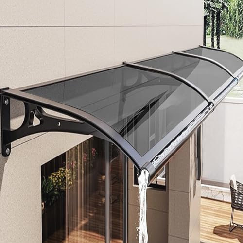 Vordach für Haustür, Überdachung Haustür aus Aluminium und Polycarbonat, Türvordach für Schützt vor Regen, Schnee und UV-Strahlen Schlagfeste 100 KG, Grau Pultbogenvordach (80x120cm)