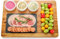 HALE OTEIR Bandeja de servir de madera de acacia con 3 cuencos de cerámica, plato de queso rústico, plato para carne, plancha para carne, queso, tapas, diseño natural