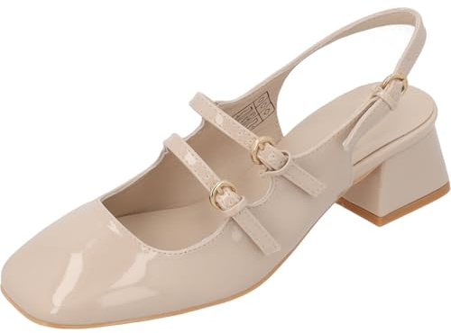 Palado Pumps Damen Guhala - Elegante Stöckelschuhe mit bequemen Blockabsatz - modische Schuhe mit Absatz - Sommerschuhe Beige UK4,5 - EU37