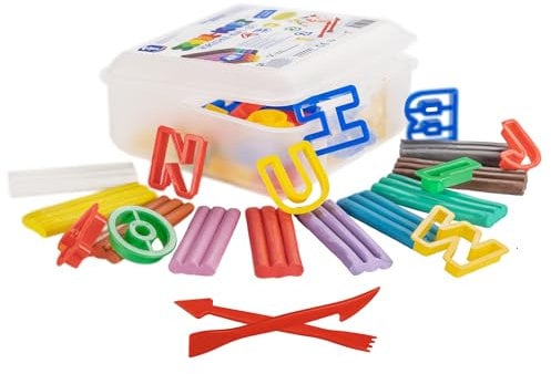 Feuchtmann SCHUL-KNET - Vorschul-Knet-Set 49-teilig, 400g Kinderknete mit Buchstaben, Zahlen und Werkzeugen, vegane glutenfreie Spielknete, Nicht trocknende, ungiftige Modelliermasse