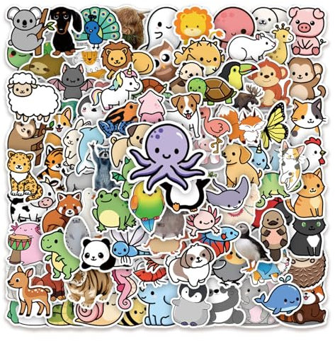 100 Stück Tiere Aufkleber Wasserfeste Vinyl Stickers Niedliche Sticker Set Aesthetic Graffiti Style Decals für Scrapbook Auto Motorräder Laptop Fotoalbum Gepäck Fahrrad Dekoration