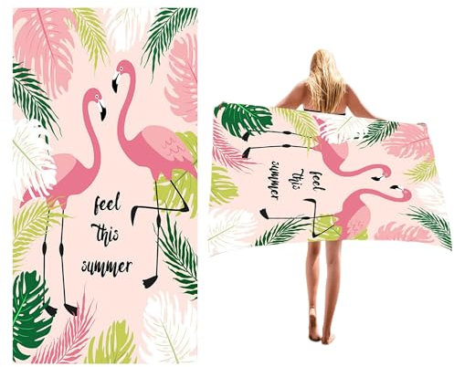 sanvpwsan Serviette de plage flamant rose, 180 x 80 cm, extra large, super absorbante et à séchage rapide, serviette de voyage pour voyage, plage, piscine, fitness, pique-nique, yoga (rose)