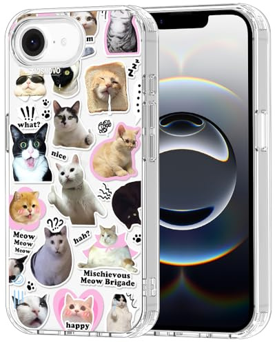 MOSNOVO for iPhone 17e Case/iPhone 16e Case [Shockproof Military-Grade Protection 6.6ft Drop Tested] Clear Phone Case for iPhone 16e / iPhone 17e - The Cat Brigade