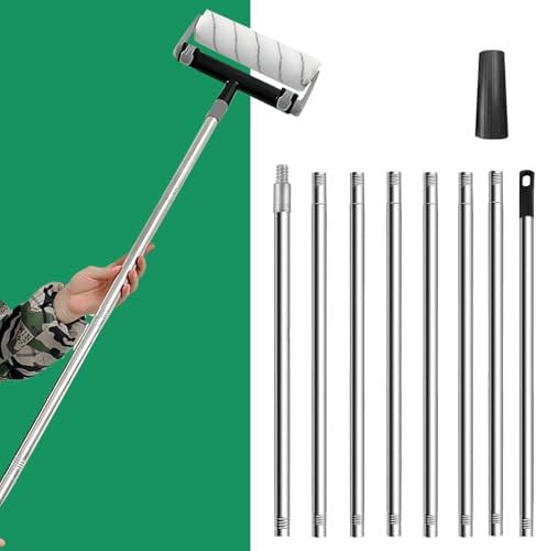 8 Segmented Paint Roller Extension Pole, 3m Lightweight Aluminum Telescopic Pole, Telescopic Pole with Black Adapter, Extendable Roller Pole for Painting High Ceilings and Cleaning Tools