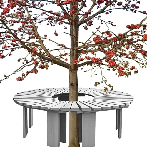 Yopappol Gartenbank, runde Holzbänke für den Außenbereich, halbrunde Freizeit-Baumbank, umlaufende Terrassenmöbel-Sitzfläche für Veranda/Rasen/Hof, grau(Round)