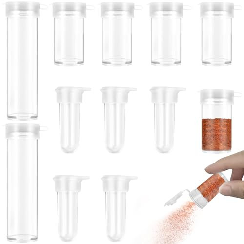 12 Pcs Travel Mini Salt Shaker, 3g, 5g, 10g Mini Plastic Spice Jars, Portable Travel Salt and Pepper Sets, Travel Spice Set Clear with Airtight Dispenser, Portable Pepper Mill Small for Home, Camping,