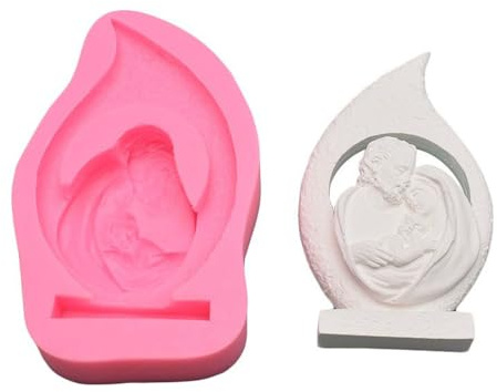 Haione Molde de silicona para fondant de Virgen María Jesús, decoración de pasteles de chocolate, herramientas para hornear galletas, cubitos de hielo, velas, caramelos, jabón-A