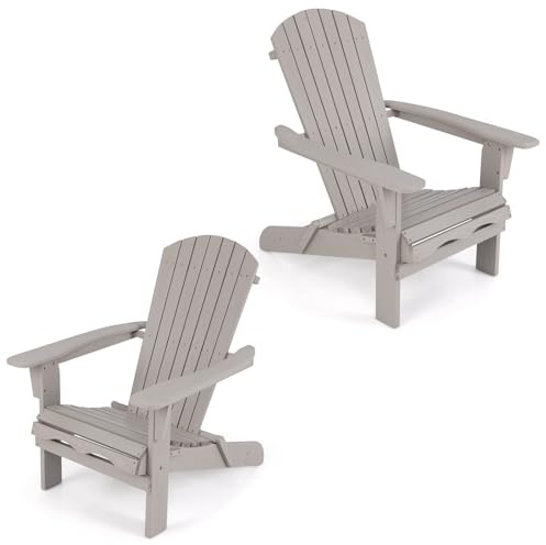 KOMFOTTEU Adirondack-stol, hopfällbar trädgårdsstol i gran med ryggstöd och armstöd, ergonomisk, utomhusstol för uteplats, terrass, balkong, veranda, bärkapacitet 180kg (Grå*2)