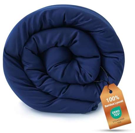LISAURA Bambus Lyocell Bettbezug 200 x 200 cm Marineblau - Weiche Allergiker Bettwäsche - Kühlender Deckenbezug aus Bambus - Nachhaltige und atmungsaktive Luxus-Bettwäsche