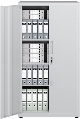 LAND·VOI Steel Storage Cabinet, 4-Tier Lockable Cabinet with Adjustable Shelves, Double-Door Cupboard Storage, For Home, Office Storage, 40×80×151.5cm, Tall Cabinet, Light Gray