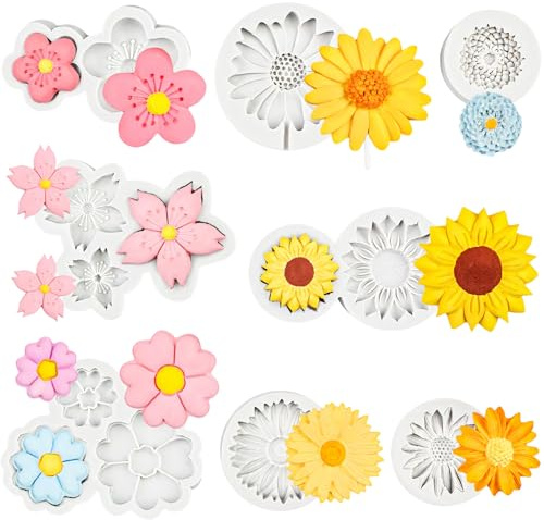 drado 8 piezas Flores moldes de silicona para velas, 3D Molde de Flores de Resina, para Pasteles, Chocolate, Jabón, Hecho a Mano, de cocina para hornear