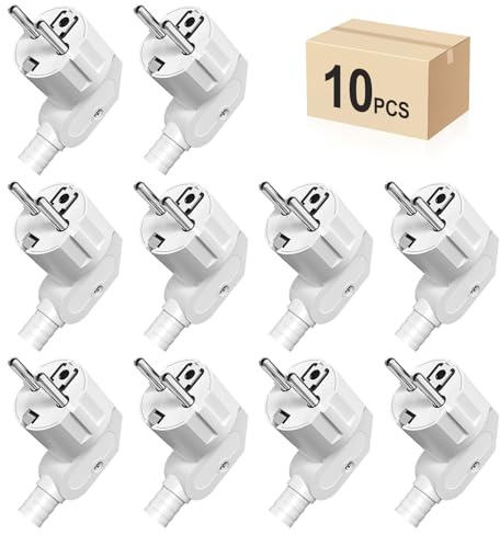 Schuko Stecker Winkelstecker 10 Stücke, Schutzkontakt-Stecker mit Knickschutztülle, Stecker 250V (16A), PABANCE Stromstecker Winkelstecker Aussen Wasserdicht, für 8-10mm Kabel, Weiß