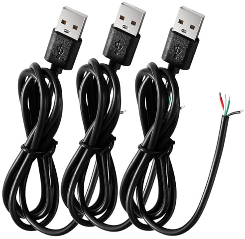 MejaRizon 3 Stück USB-A Stecker, Pigtail offenes Ende Stromkabel 5V 3A 100cm 1m 4-poliger Draht DIY Pigtail-Kabel, für USB Geräte Installed oder DIY Replace Repair Cable