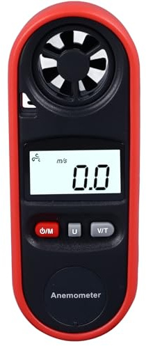 Walfront Windgeschwindigkeitsmesser, Digitales Anemometer, Tragbarer Luftstrommesser mit LCD-Hintergrundbeleuchtung, Rote Schutzhülle und Trageband für HVAC Im Freien