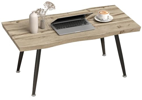 HOMCOM Couchtisch Holz, Stahlbeine, 4 cm Dicker Tischplatte Eiche+Schwarz | Beistelltisch, Wohnzimmertisch, Kaffeetisch, Sofatisch, für Wohnzimmer, Schlafzimmer