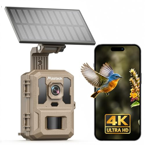 Misstech 4K UHD Solar Wildlife Camera for Garden Monitoring, Trail Cam with 0.1s Fast Activation to Record, 64MP/4K Clear Night Vision, No Monthly Fee (Earth Brown)