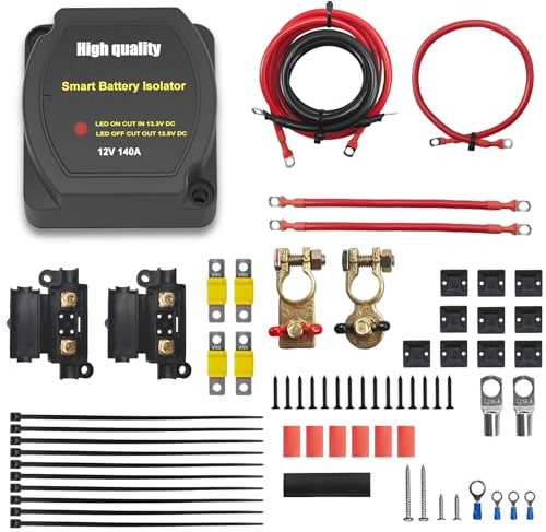 UCkasayfy 3m Split Charge Relay Kit 12v 140amp Leisure Battery Kit Voltage Sensitive Relay VSR Smart Dual Battery Isolator Kit for auto van camper