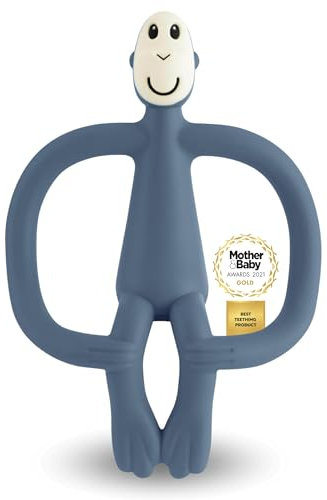 Matchstick Monkey, Original Teether & Gel Applicator, Antimicrobial Silicone Teething Toys for Baby, Easy to Grip, BPA Free, 3 Months Old+, 10.5 cm, Airforce Blue Monkey