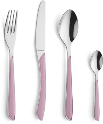 Kuppels Prisma Besteck Set für 6 Personen aus Edelstahl poliert | Besteckset 24-teilig | Hochwertige Kunststoff-Griffschalen in Altrosa | Rostfrei | Essbesteck für 6 Personen | Spülmaschinenfest