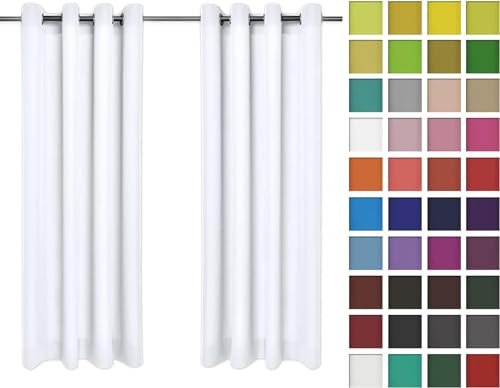Rollmayer Vorhänge Schal mit Ösen Kollektion Vivid (Weiß 1, 135x215 cm - BxH - 2 er Pack) Blickdicht Uni einfarbig Gardinen Schal für Schlafzimmer Schal