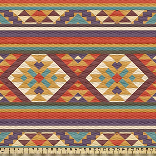ABAKUHAUS Bunt Gewebe als Meterware, Ethnisches aztekisches Stammes-, Schön Gewebten Stoff für Polster und Wohnaccessoires, 1M (148x100cm), Dunkelorange Aqua