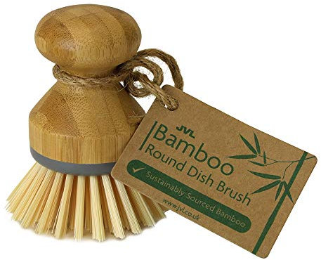 JVL Round Bamboo Short Dish Pot Brush, Natural,