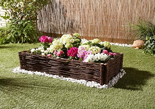 Gartenstecker Weidenzaun 50x20 cm, Beetbegrenzung aus Weide & Holz, Rasenkante, Beetzaun, Beeteinfassung, Staketenzaun