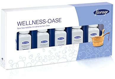 Florage 5 x 100 ml para sauna, concentrado de aceite aromático, eucalipto, menta, pino de montaña, limón, naranja, sauna dorado, también para baños de hierbas, cuencos aromáticos y termarias