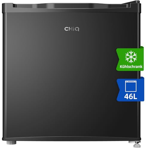 CHiQ Frigorifero minibar 46 L, mini frigorifero, 49,6 x 47,4 x 44,7 cm (AxLxP), consumo energetico F 100 kWh/anno, molto silenzioso 35 dB, 12 anni di garanzia sul compressore